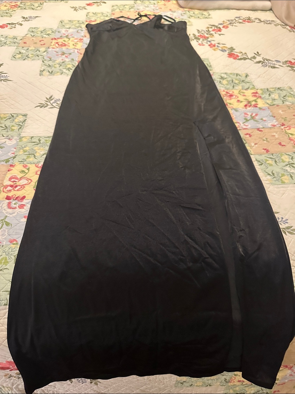 Savage X Fenty Black Maxi Slip Dress with Side Slit